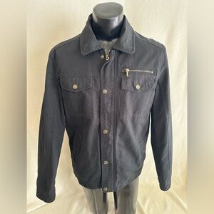 WenVen Jean Jacket Men’s Medium Black Heavy Denim Full Zip/ Snap Front Lined